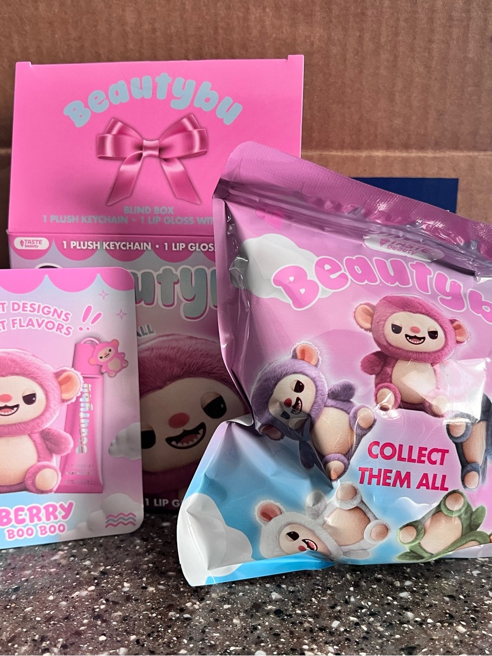 Beautybu Plush Blind Box Lip Gloss & Keychain - Pink